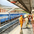 Figurative watercolor painting titled 'Platform No 2', 11x15 inches, by artist Shagufta Mehdi on Paper