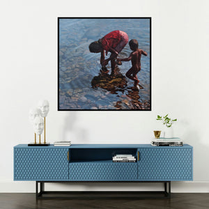 'Play Ground' painting by Manoj Deshmukh shown on a wall in a furnished room.