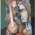 Figurative oil painting titled 'Play Veena', 36x48 inches, by artist Manoj Muneshwar on Canvas