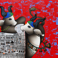 Playful Duo' religious acrylic-charcoal painting by artist Paras Parmar, 36x48 inch, on canvas