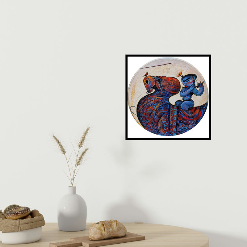 In-situ view of Ramesh Gujar's 'Playing Flute 1 (Divine Melody)' painting in a room