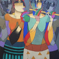 Figurative oil painting titled 'Playing Flute 3', 36x48 inches, by artist Dayanand Karmakar on Canvas