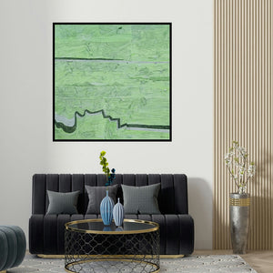 Suhani Jain's 'Playing Line 34 (Untitled)' painting visualized above a sofa in a contemporary room.