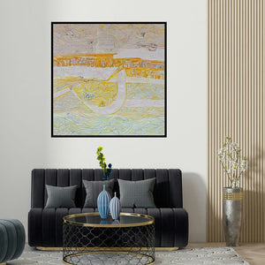 Suhani Jain's 'Playing Line 36 (Untitled)' painting visualized above a sofa in a contemporary room.