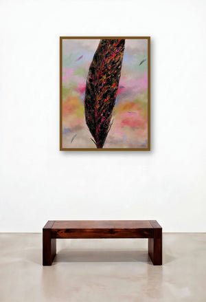 Plumage Evolution 3 (Ethereal Feather) by artist Raosaheb Gagre displayed in a Urban Loft Bedroom