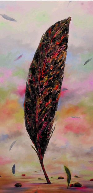 Plumage Evolution 3 (Ethereal Feather) by Raosaheb Gagre, Original Acrylic Nature Painting on Canvas, Medium Vertical Wall Art