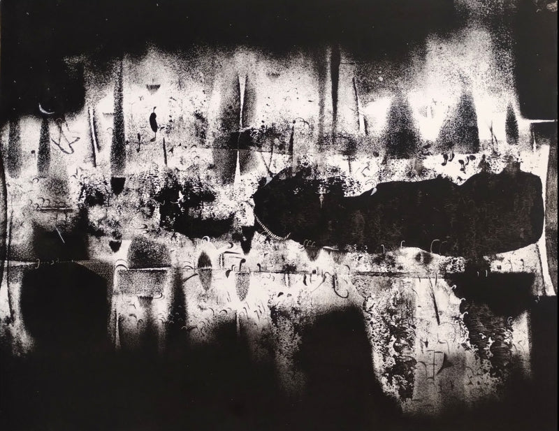 Poetry Of Black And White' abstract acrylic-ink painting by artist Hemant Dhane, 22x28 inch, on italian mount paper