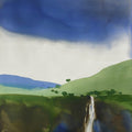 Poignant Clouds Water Falls' nature watercolor painting by artist Prashant Prabhu, 24x18 inch, on archival paper