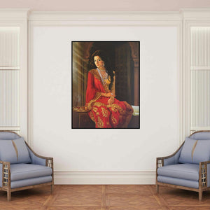 'Poise' painting by Kamal Rao shown on a wall in a furnished room.