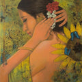 Figurative acrylic painting titled 'Pollen Carrier', 20x16 inches, by artist Mousumi Pal Majumdar on Canvas