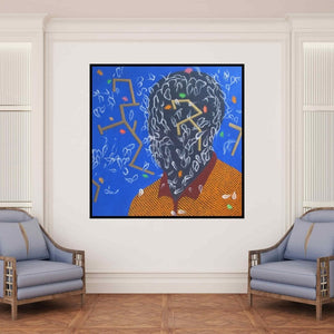 In-situ view of Devidas Agase's 'Polymorphic (Inner World)' painting in a room