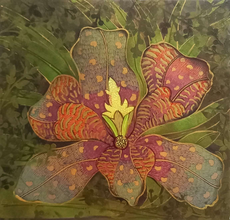 Polypetalae' nature mixed-media painting by artist Yogesh Powale, 11x11 inch, on paper