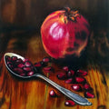 Pomegranate And Spoon' still-life oil painting by artist Bhavesh Joshi, 36x24 inch, on canvas