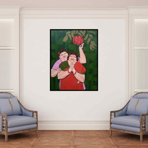 In-situ view of Apurba Karati's 'The Pomegranate (Harmony in Nature)' painting in a room