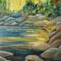 Pond And Stones' landscape oil painting by artist Umesh Pandey, 22x16 inch, on canvas