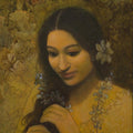 Figurative acrylic painting titled 'Pondering', 18x14 inches, by artist Mousumi Pal Majumdar on Canvas