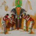 Pooram Procession 2' religious acrylic painting by artist Pankaj Bawdekar, 24x24 inch, on canvas