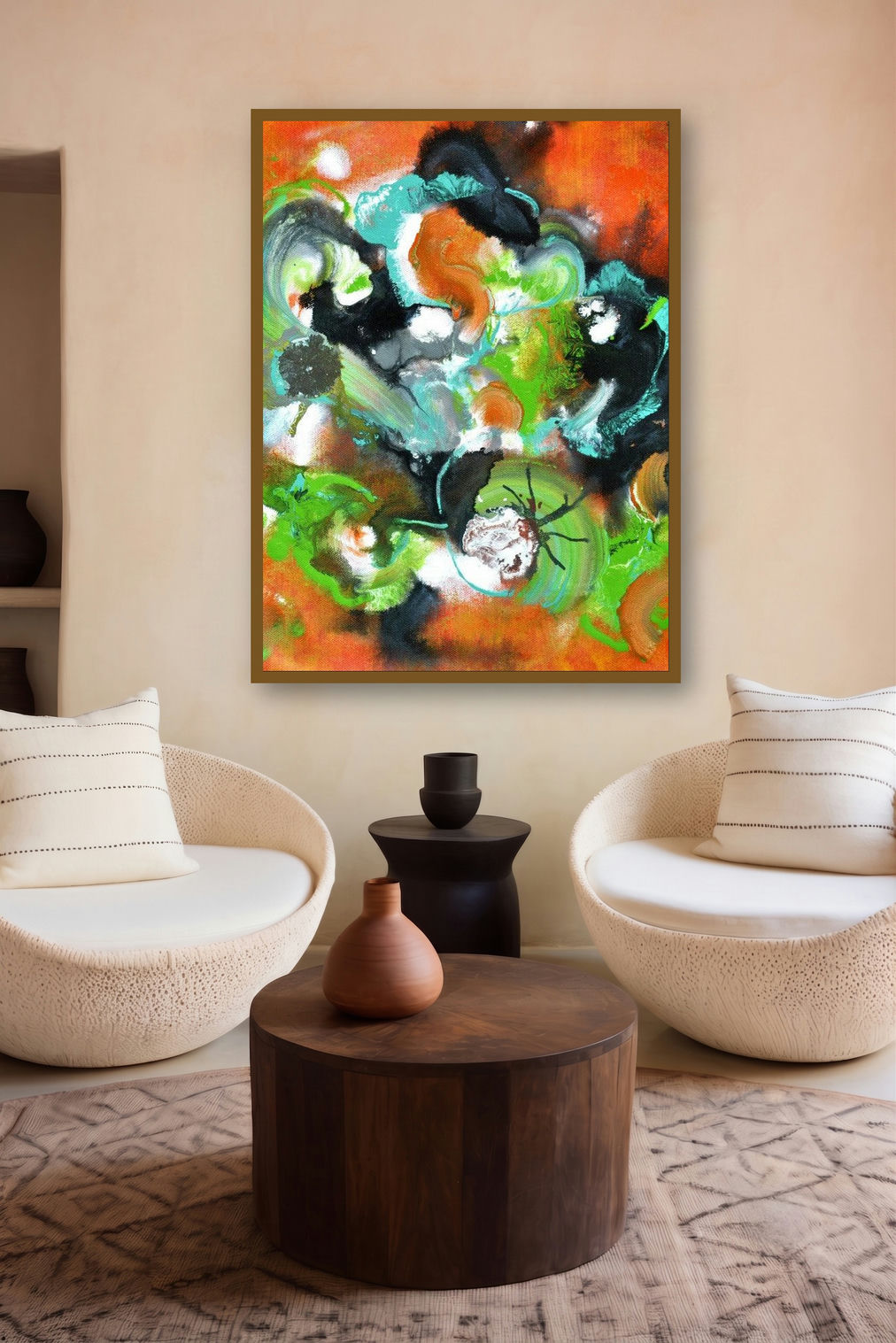 Pop Fluid No 1 (Embers Embrace: An Abstract Expression) by artist Sumit Mehndiratta displayed in a Contemporary gallery