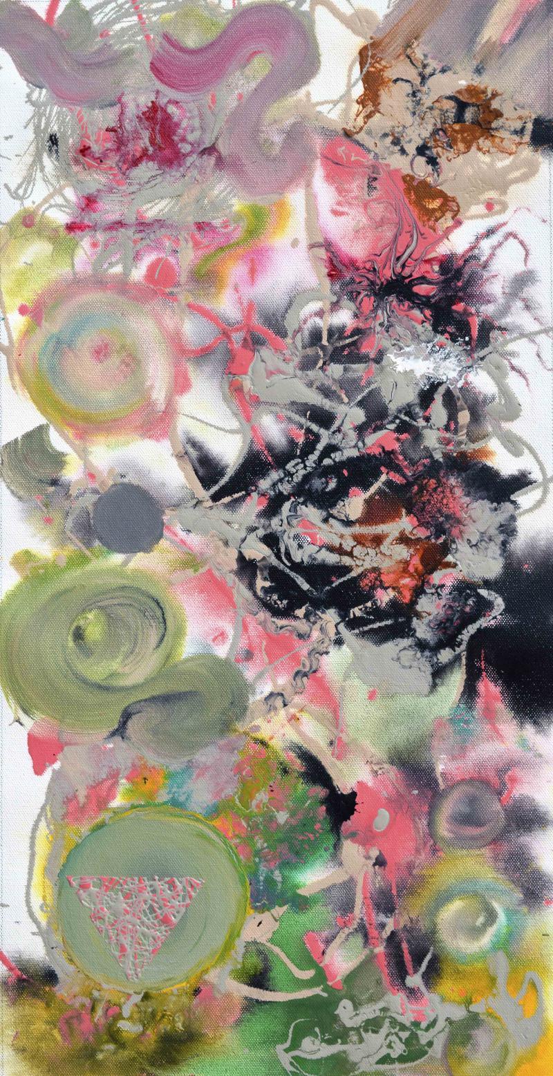 Abstract acrylic painting titled 'Pop Fluid No 7', 24x12 inches, by artist Sumit Mehndiratta on Canvas