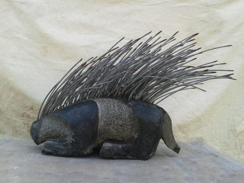 Animals sculpture titled 'Porcupine', 15x20x8 inches, by artist Ashwam Salokhe on stone and metal
