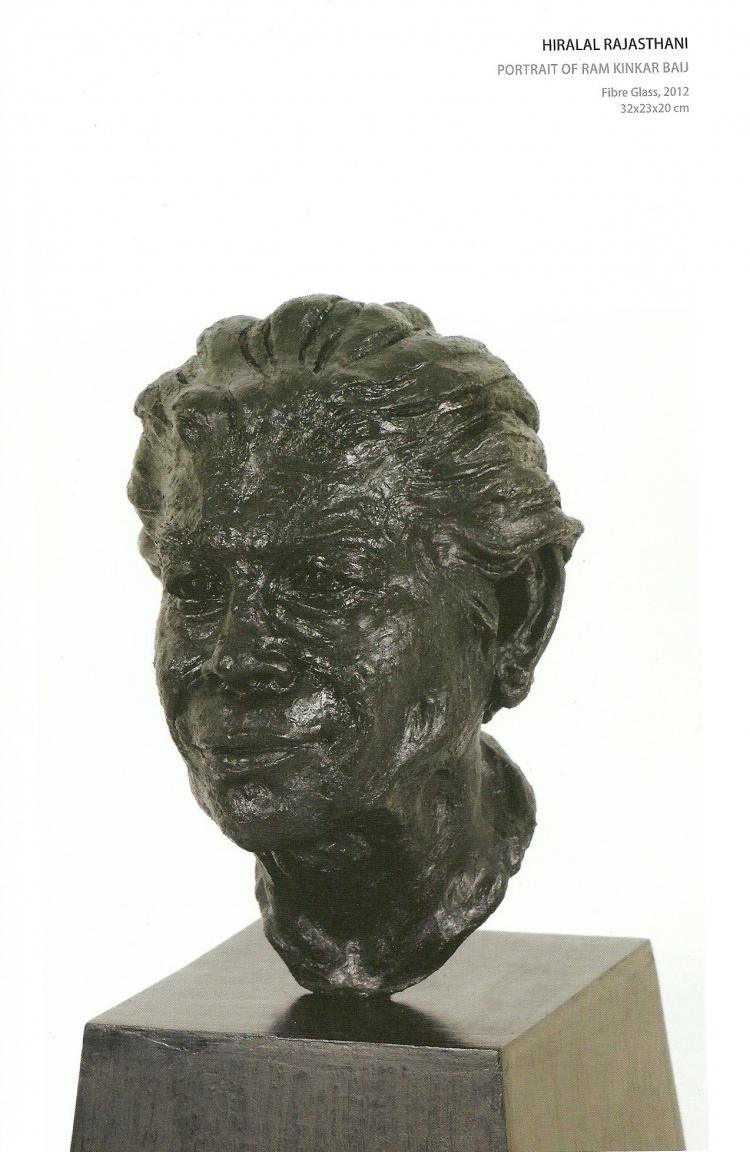 Portrait sculpture titled 'Portrait Of Ramkinkar Baij', 32x23x20 inches, by artist Hiralal Rajasthani on Fiber Glass