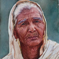 Portrait watercolor painting titled 'Portrait old lady realism', 15x11 inches, by artist Dr Uday Bhan on Paper