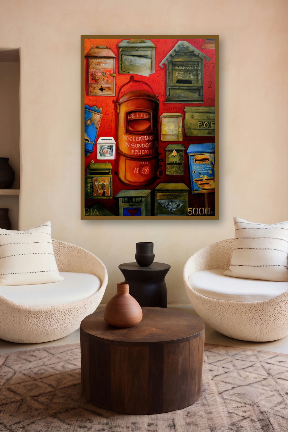 Post Box (Correspondence Crossroads) by artist Samir Sarkar displayed in a Museum Style gallery