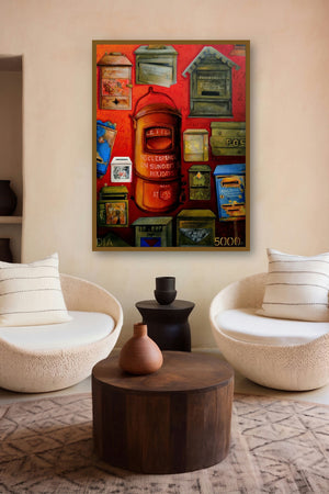 Post Box (Correspondence Crossroads) by artist Samir Sarkar displayed in a Museum Style gallery