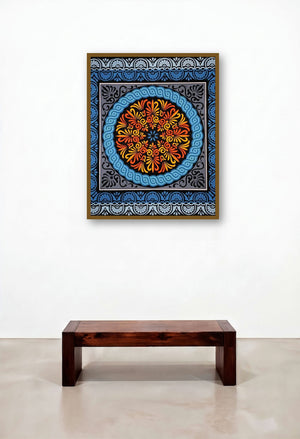 Poster Color Design (Radiant Symmetry) by artist V Pugalenthi displayed in a Boutique Hotel Style Hotel Suite