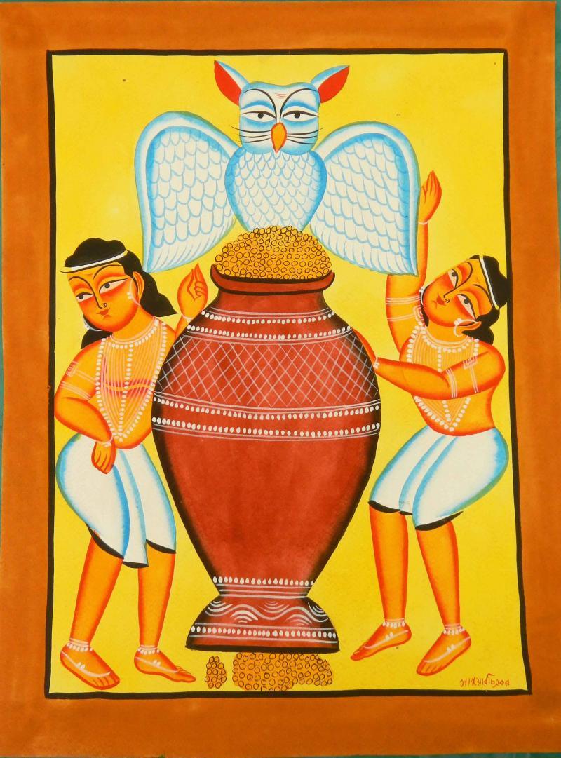 Figurative watercolor painting titled 'Pot Of Gold', 12x8 inches, by artist Amaidi Crafeteria on Paper