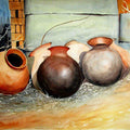 Still-life watercolor painting titled 'Pots composition', 22x14 inches, by artist Biki Das on Paper