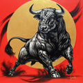 Power Of Bull Energy 1' animals mixed-media painting by artist Sanket A Sawant, 30x30 inch, on canvas