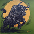 Power Of Bull Energy 2' animals mixed-media painting by artist Sanket A Sawant, 30x30 inch, on canvas