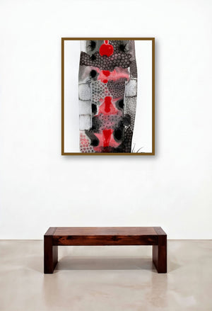 Power Of Control (Crimson Flow) by artist Huma Khan displayed in a Designer Living Room