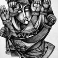 Religious charcoal painting titled 'Power Of Women D', 28x22 inches, by artist N P Pandey on Paper