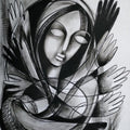 Figurative charcoal painting titled 'Power Of Women E', 27x21 inches, by artist N P Pandey on Paper