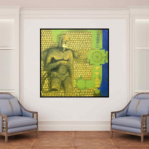 In-situ view of Abhishek Chourasia's 'Power With Tantra (The Guardian)' painting in a room