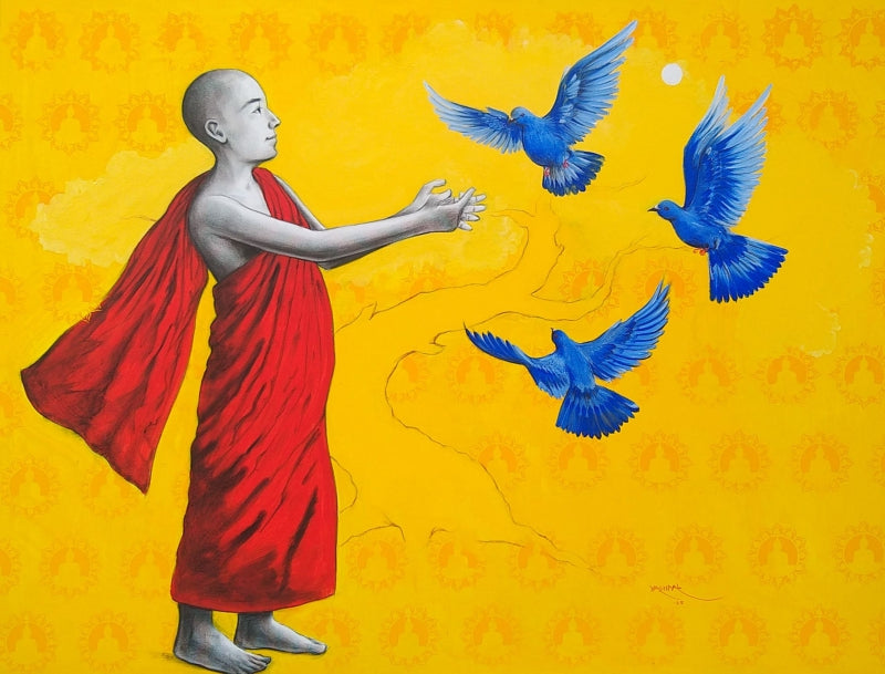 'The Power Within' religious mixed-media painting by artist Yashpal Kamble, 36x48 inch, on canvas
