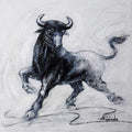 Animals acrylic charcoal painting titled 'Powerful Bull Series 2', 12x12 inches, by artist Ananda Das on Canvas