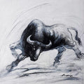 Animals acrylic charcoal painting titled 'Powerful Bull Series 5', 12x12 inches, by artist Ananda Das on Canvas