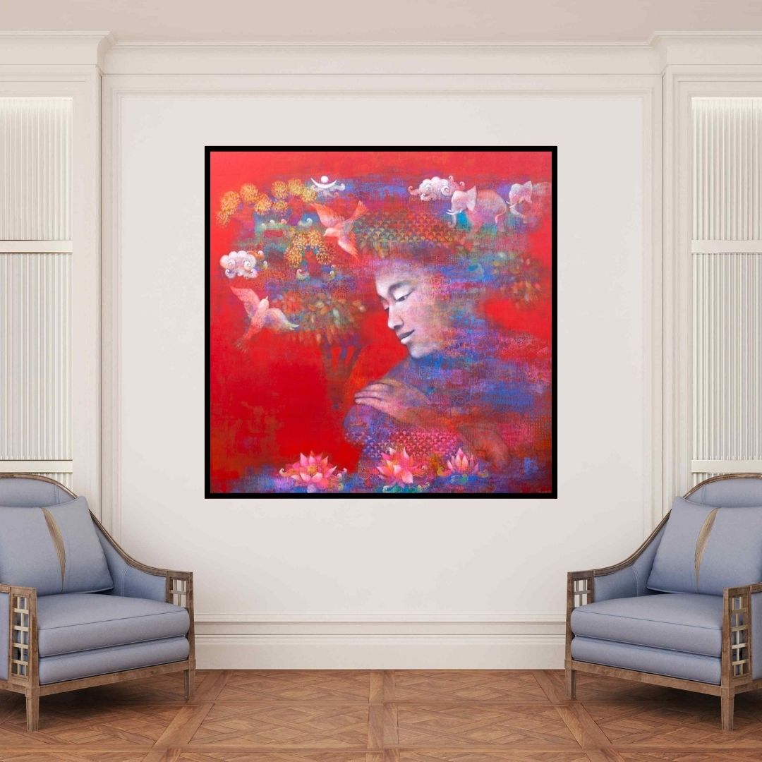 In-situ view of Shampa Sircar Das's 'Prakriti 1' painting in a room