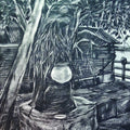 'Prakriti 2' landscape charcoal drawing by artist Pintu Biswas, 30x22 inch, on paper