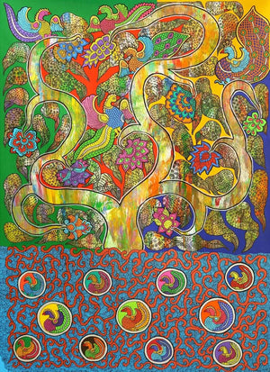 Nature acrylic painting titled 'Prakruthi 4', 36x24 inches, by artist Neeraja Kongara on Canvas