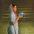 Realistic oil painting titled 'Prayer', 36x48 inches, by artist Kamal Rao on Canvas