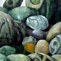 Surrealist acrylic painting titled 'Prayer Rocks', 27x18 inches, by artist Suruchi Jamkar on Canvas