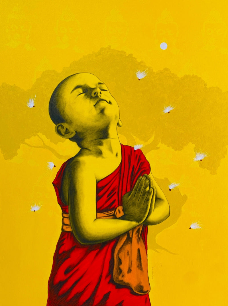 'Praying Hands' religious mixed-media painting by artist Yashpal Kamble, 48x36 inch, on canvas