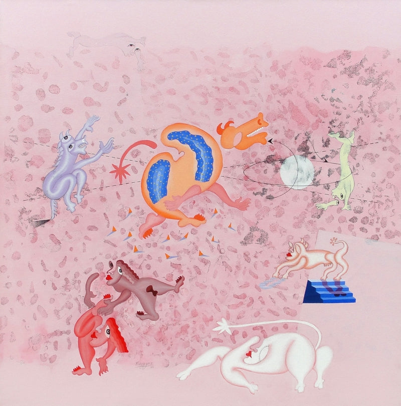 In-situ view of Fayyaz Khan's 'Precious Moment 2 (A Dreamlike Encounter)' painting in a room