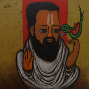 Predictor 2 by Hitendra Singh Bhati, Original Acrylic Religious Painting on Canvas, X-Small Square Wall Art