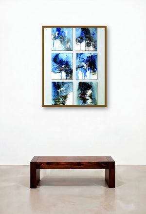 Present Landscape 3 (Azure Dreams: A Collection of Landscapes) by artist Solomon Rajendiran displayed in a Modern Hotel Suite