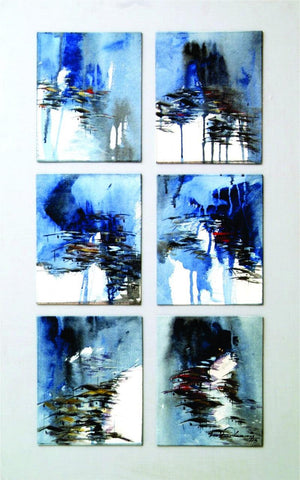 Present Landscape 3 (Azure Dreams: A Collection of Landscapes) by Solomon Rajendiran, Original Acrylic Abstract Painting on Canvas, Medium Vertical Wall Art